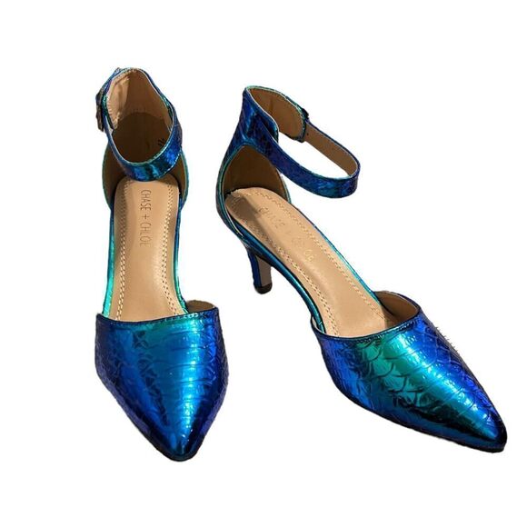 Chase & Chloe Rainbow Snake Iridescent Pointed Toe Heels NIB Designer US 5.5 - Picture 6 of 15